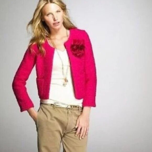 J. Crew Jackets & Blazers - J CREW deep pink fuchsia Astrid boucle tweed lady jacket